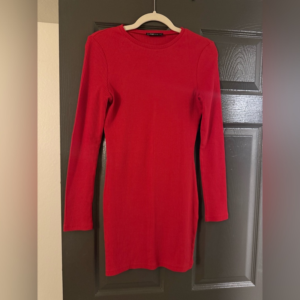 Red Ribbed Bodycon Dress